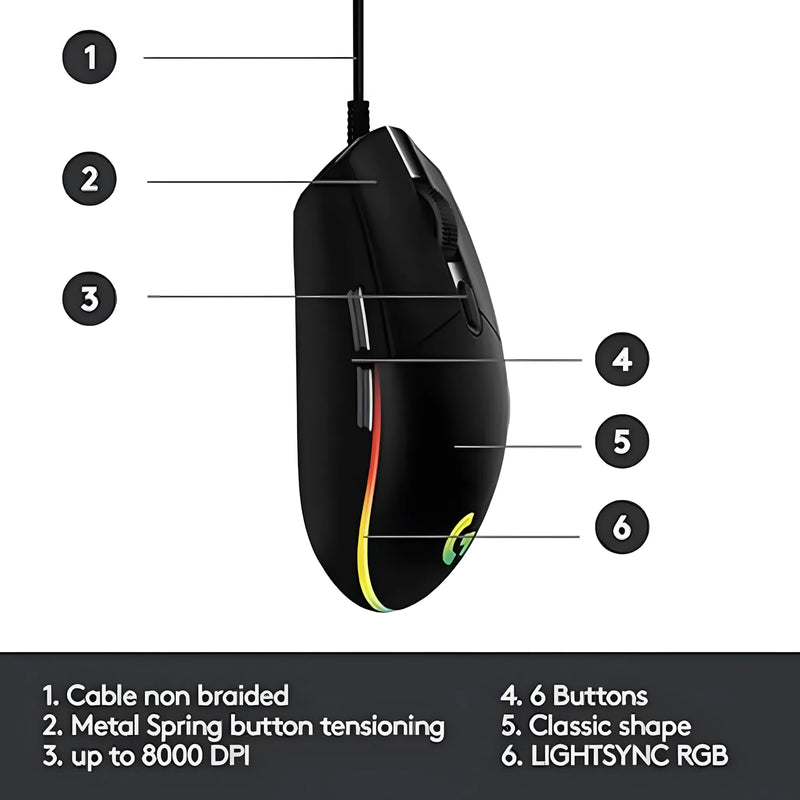 Logitech G102 Lightsync RGB Gaming Mouse - Black