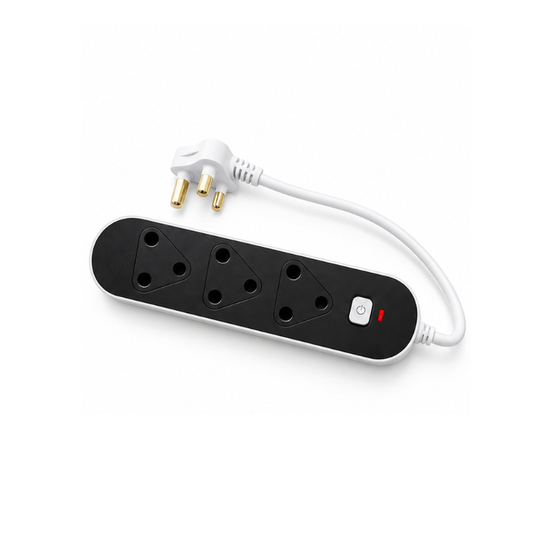 3-Way Switched Multiplug Extension Socket with 0.5m Cord – Black and White – TT-F02-03