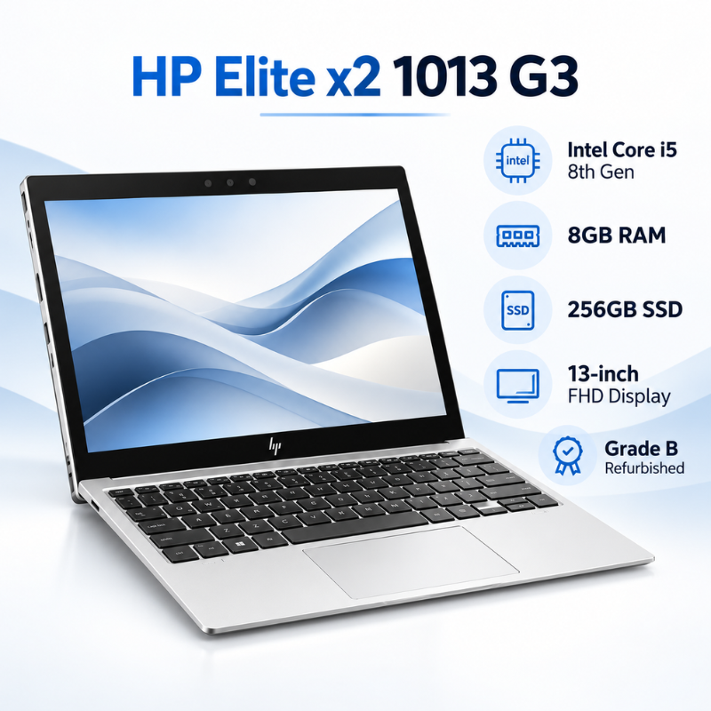 Refurbished HP Elite x2 1013 G3 2-in-1 Laptop – Intel Core i5 8th Gen, 8GB RAM, 256GB SSD, 13-Inch FHD – Grade B
