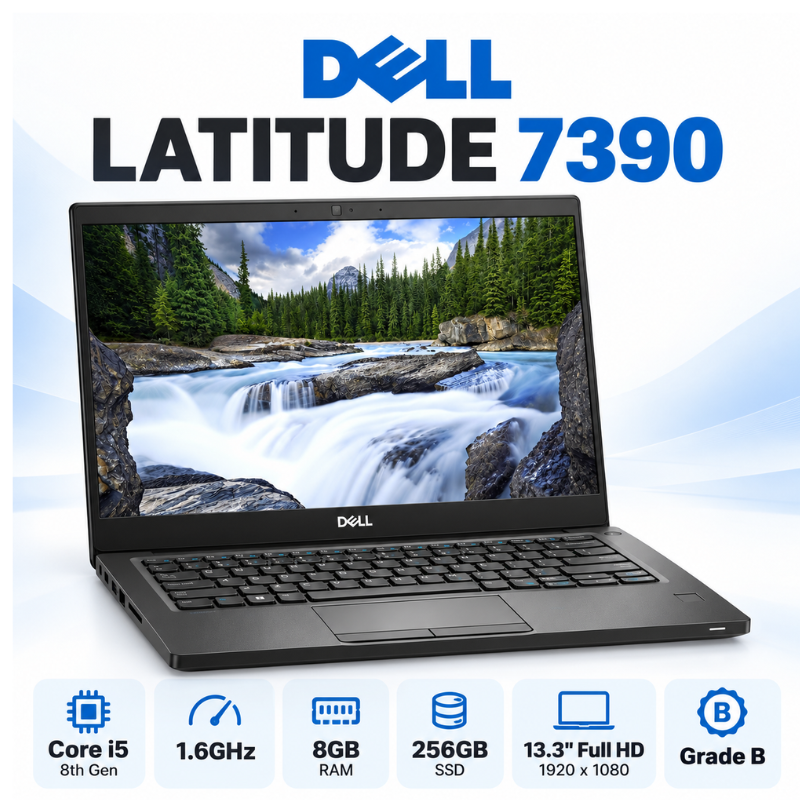 Refurbished Dell Latitude 7390 Laptop – Intel Core i5 8th Gen, 8GB RAM, 256GB SSD, 13.3-Inch FHD