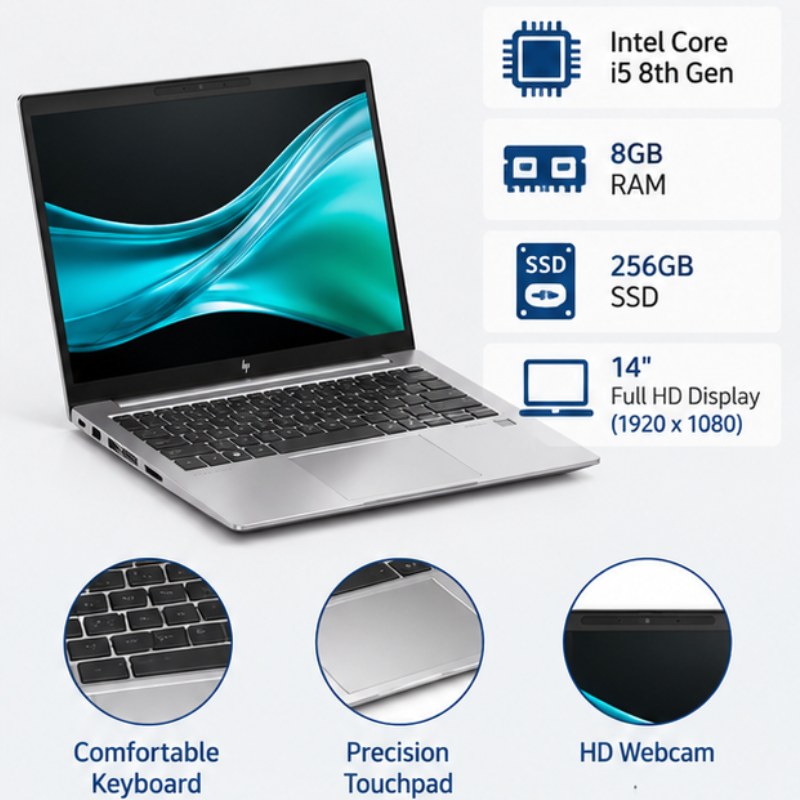 Refurbished HP EliteBook 840 G5 Laptop – Intel Core i5 8th Gen, 8GB RAM, 256GB SSD, 14-Inch FHD – Grade B