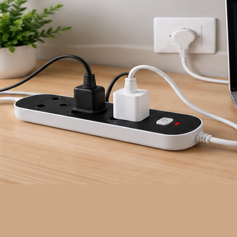 3-Way Switched Multiplug Extension Socket with 0.5m Cord – Black and White – TT-F02-03