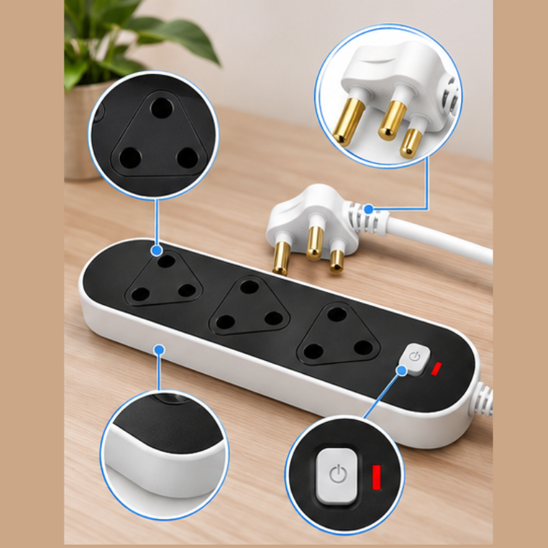 3-Way Switched Multiplug Extension Socket with 0.5m Cord – Black and White – TT-F02-03