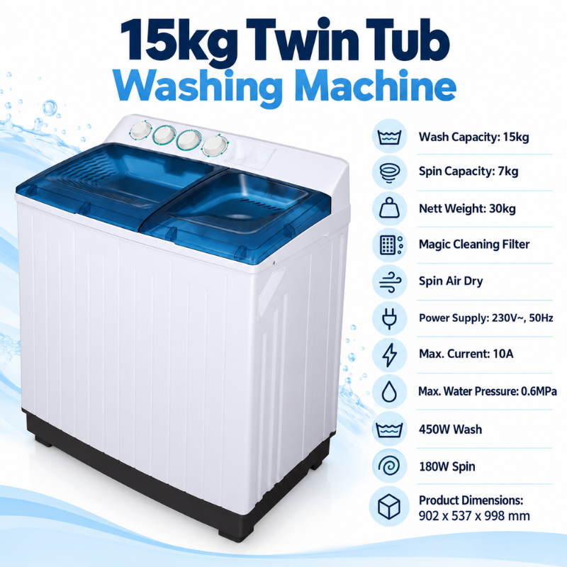 15kg Twin Tub Semi-Automatic Washing Machine – White