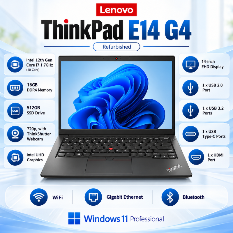 Lenovo ThinkPad E14 Gen 4 Core i7 Refurbished Laptop with Webcam