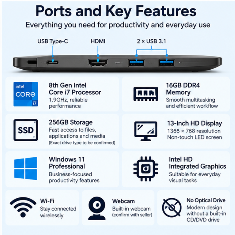 Dell Latitude 7300 13-Inch Core i7 Refurbished Laptop with Webcam
