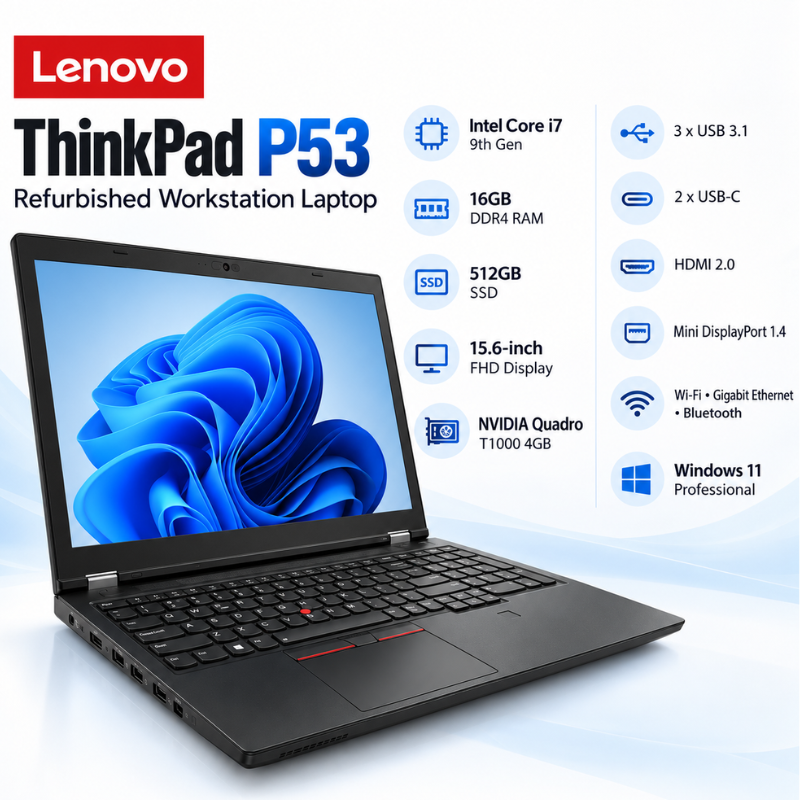 Lenovo ThinkPad P53 Refurbished Laptop – Core i7, 16GB RAM, 512GB SSD