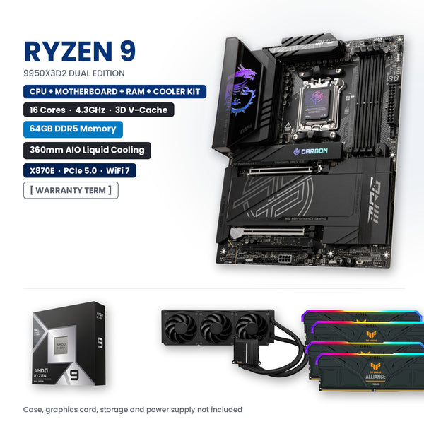 UPGRADE KIT Enthusiast Line — Ryzen 9 9950X3D2 Dual Edition | MSI MAG X870E Carbon WiFi | 64GB DDR5 (4x16GB) | ASUS ProArt LC 360 AIO