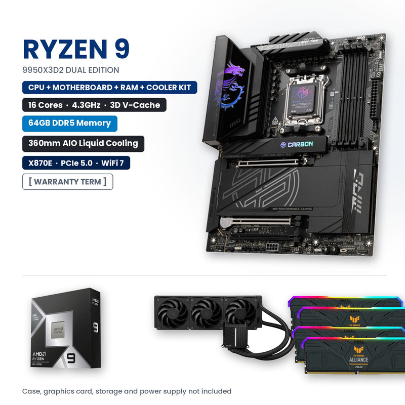 UPGRADE KIT Enthusiast Line — Ryzen 9 9950X3D2 Dual Edition | MSI MAG X870E Carbon WiFi | 64GB DDR5 (4x16GB) | ASUS ProArt LC 360 AIO