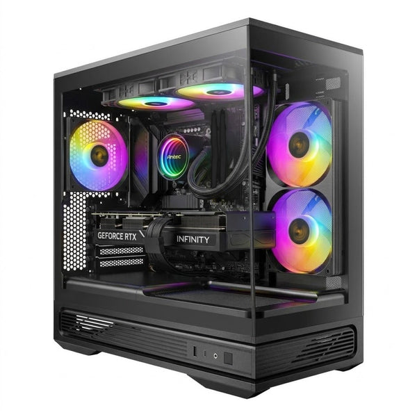 Illustration of this build: Palit RTX 5060 Infinity 2, Intel Core Ultra 5 225, 2 x 8GB DDR5 and Antec Vortex LUM 240 cooler in a black Antec C2M ARGB case (computer-generated, not a photo of the actual unit)