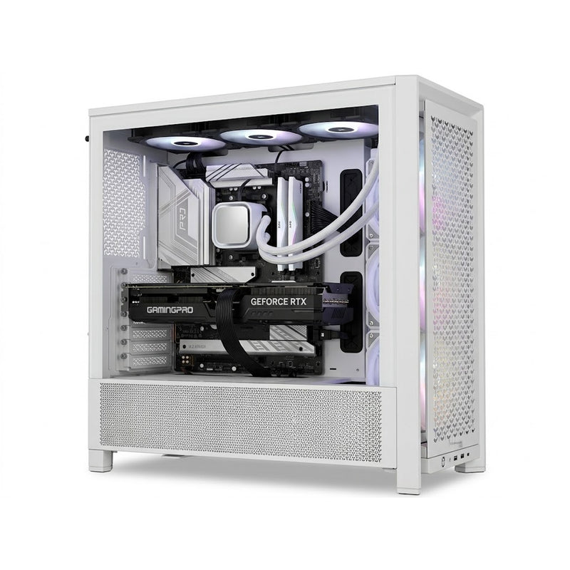 Illustration of this build: Palit RTX 5070 Ti, Ryzen 7 9800X3D and ADATA XPG Lancer RGB white DDR5 in a white Corsair FRAME 4000D RS ARGB case (computer-generated, not a photo of the actual unit)