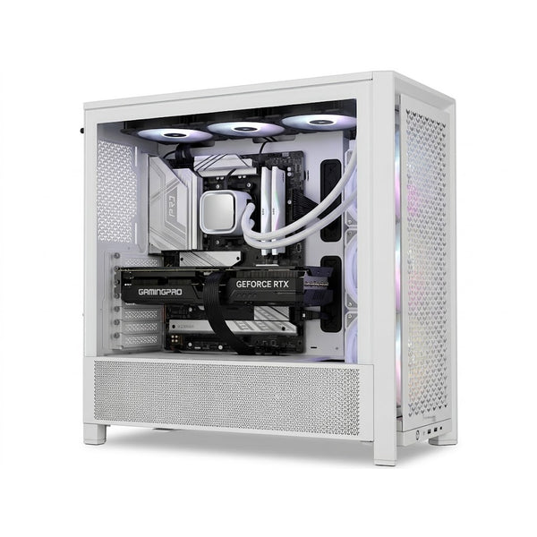 Illustration of this build: Palit RTX 5070 Ti, Ryzen 7 9800X3D and ADATA XPG Lancer RGB white DDR5 in a white Corsair FRAME 4000D RS ARGB case (computer-generated, not a photo of the actual unit)