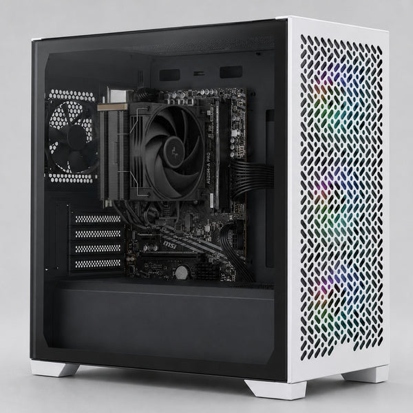 Illustration of this build: Ryzen 5 3400G with DeepCool AK400 G2 Dark cooler and MSI A520M-A PRO, integrated graphics (computer-generated, not a photo of the actual unit)