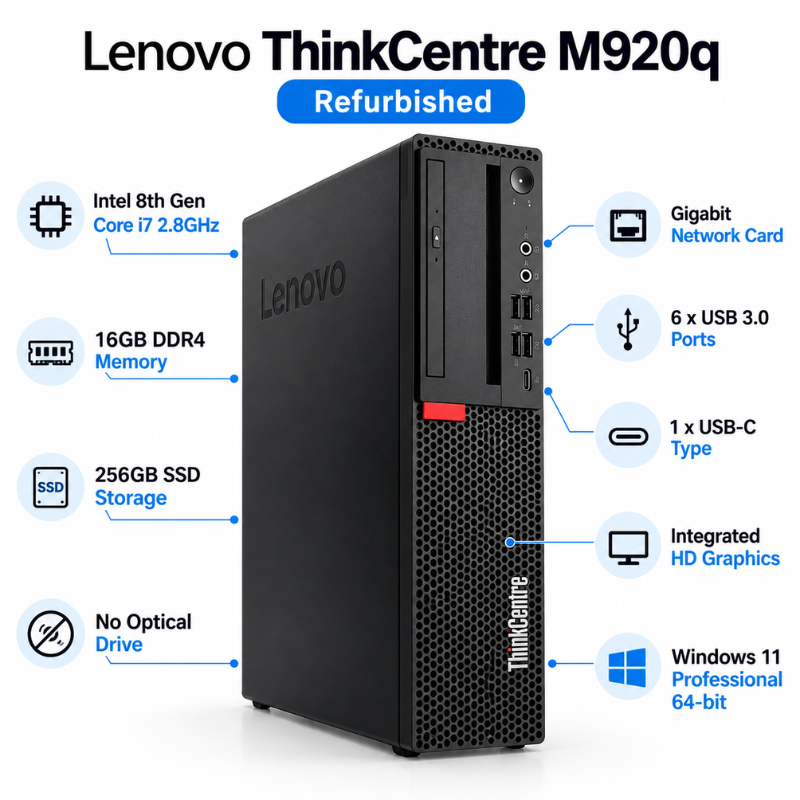 Lenovo ThinkCentre M920q Refurbished Mini Desktop i7 16GB RAM 256GB SSD