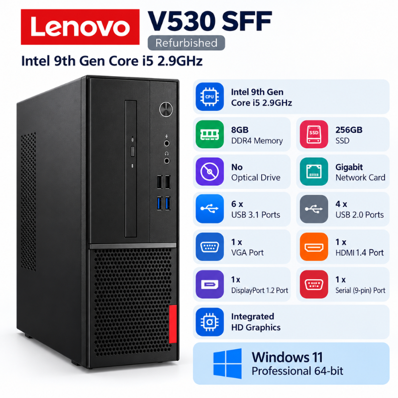 Lenovo ThinkCentre V530 SFF Refurbished Desktop i5 8GB RAM 256GB SSD