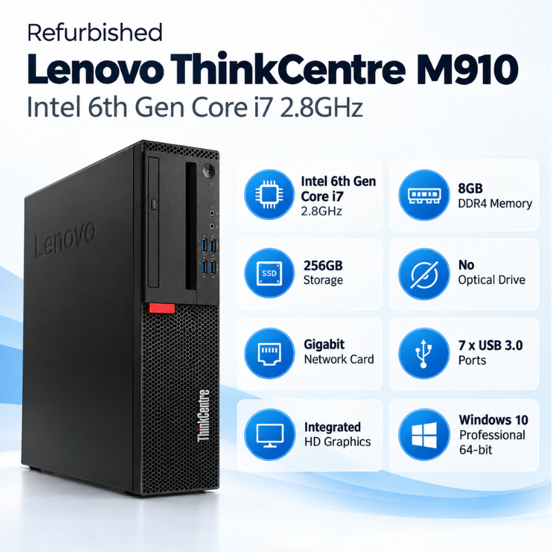 Lenovo ThinkCentre M910 Refurbished Desktop PC i7 8GB RAM 256GB SSD