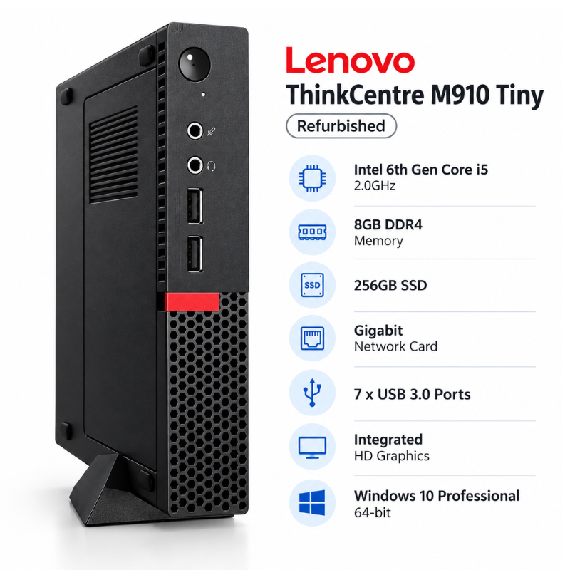 Lenovo ThinkCentre M910 Tiny Refurbished Mini PC i5 8GB RAM 256GB SSD