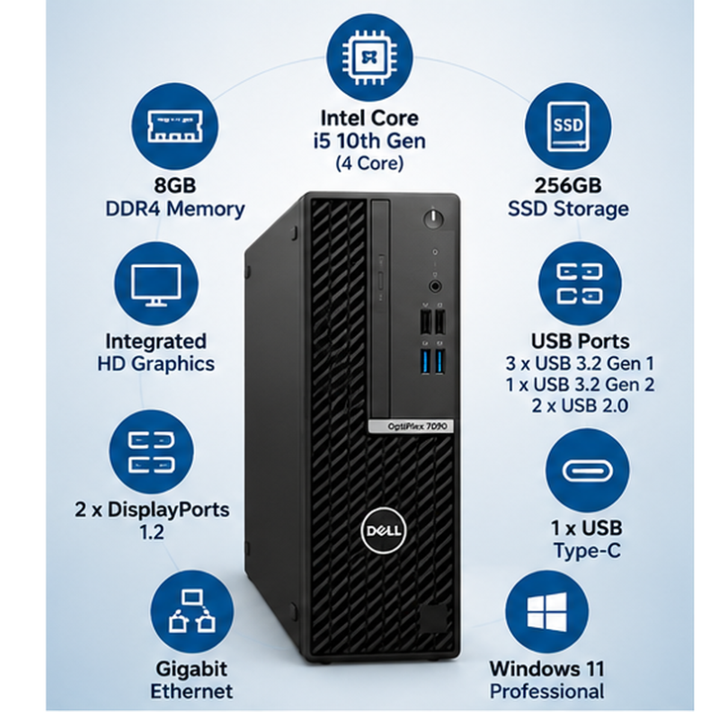 Dell OptiPlex 7090 SFF Refurbished Desktop i5 8GB RAM 256GB SSD