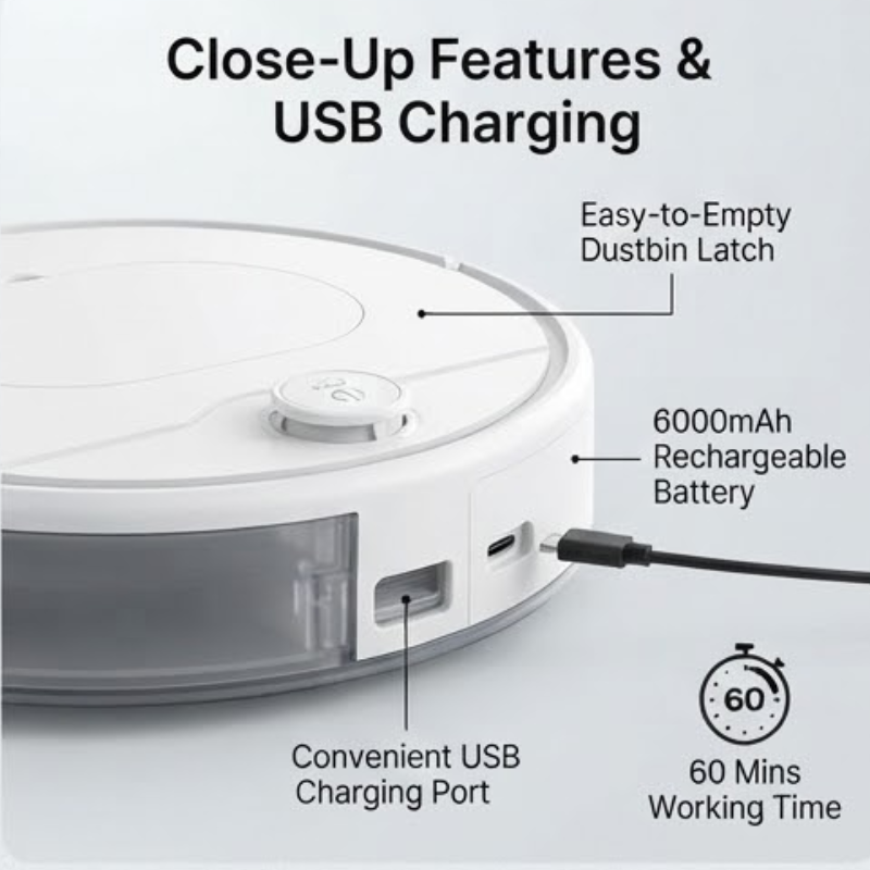 30W Cordless Robot Vacuum Cleaner with Sweep, Suction & Mop