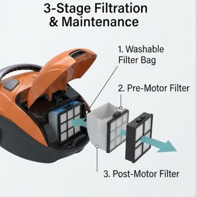1000W Compact Canister Vacuum Cleaner HJW1308-B